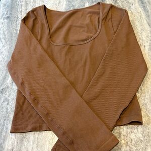 Brown Long Sleeve OQQ Ribbed Top